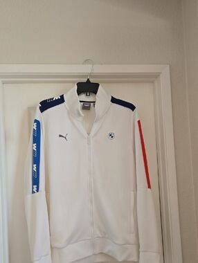Puma White Track Jacket with Blue and Red Accents